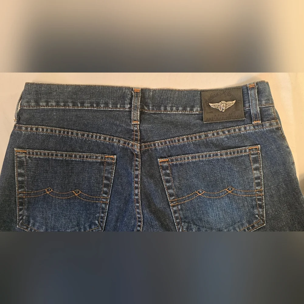 RARE Vintage Indian Motocycle Denim Jeans Chief Head Wings Blue Straight 34x32